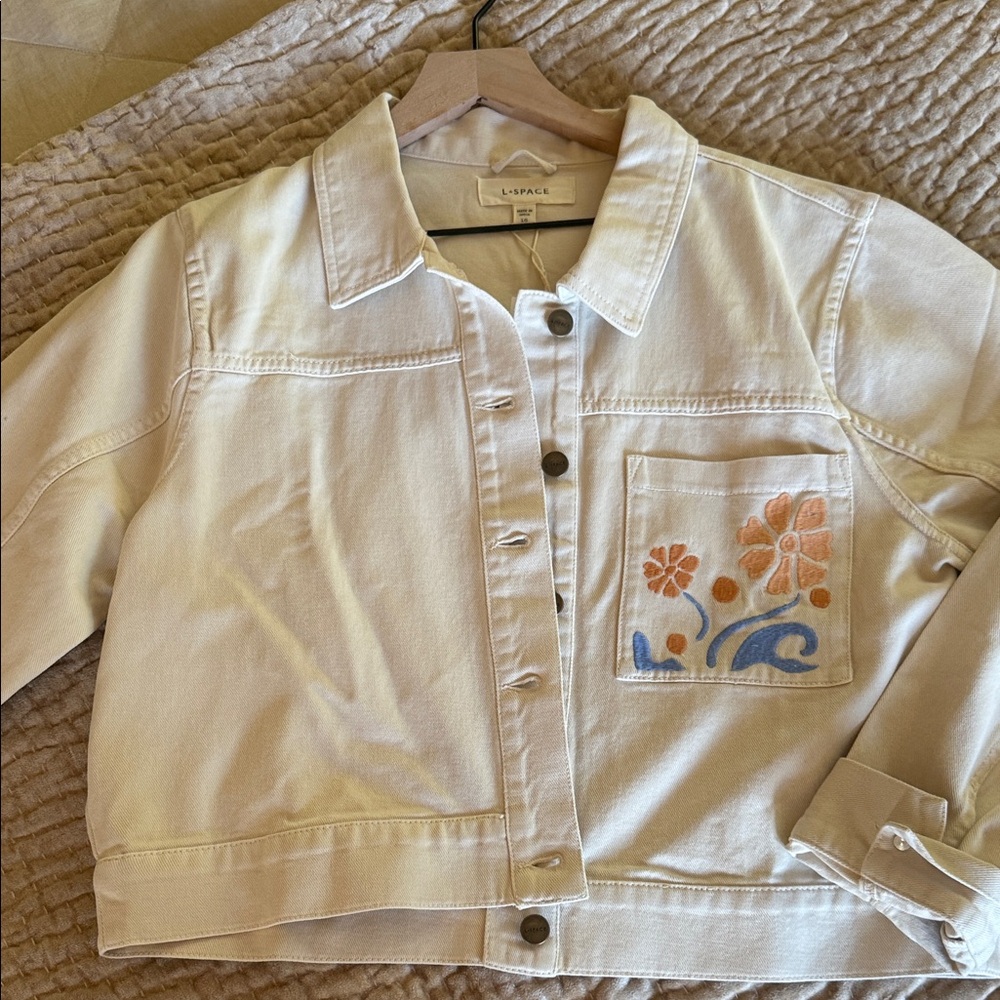 L*Space Cream Jean Jacket with Floral Accents